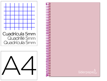 Cuaderno espiral Liderpapel Jolly A4 tapa extradura 80h 75g micro c/5mm. color rosa